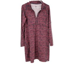 Title Nine Dream Shift Dress Red Gray Geometric Quarter Zip Long Sleeve Size M